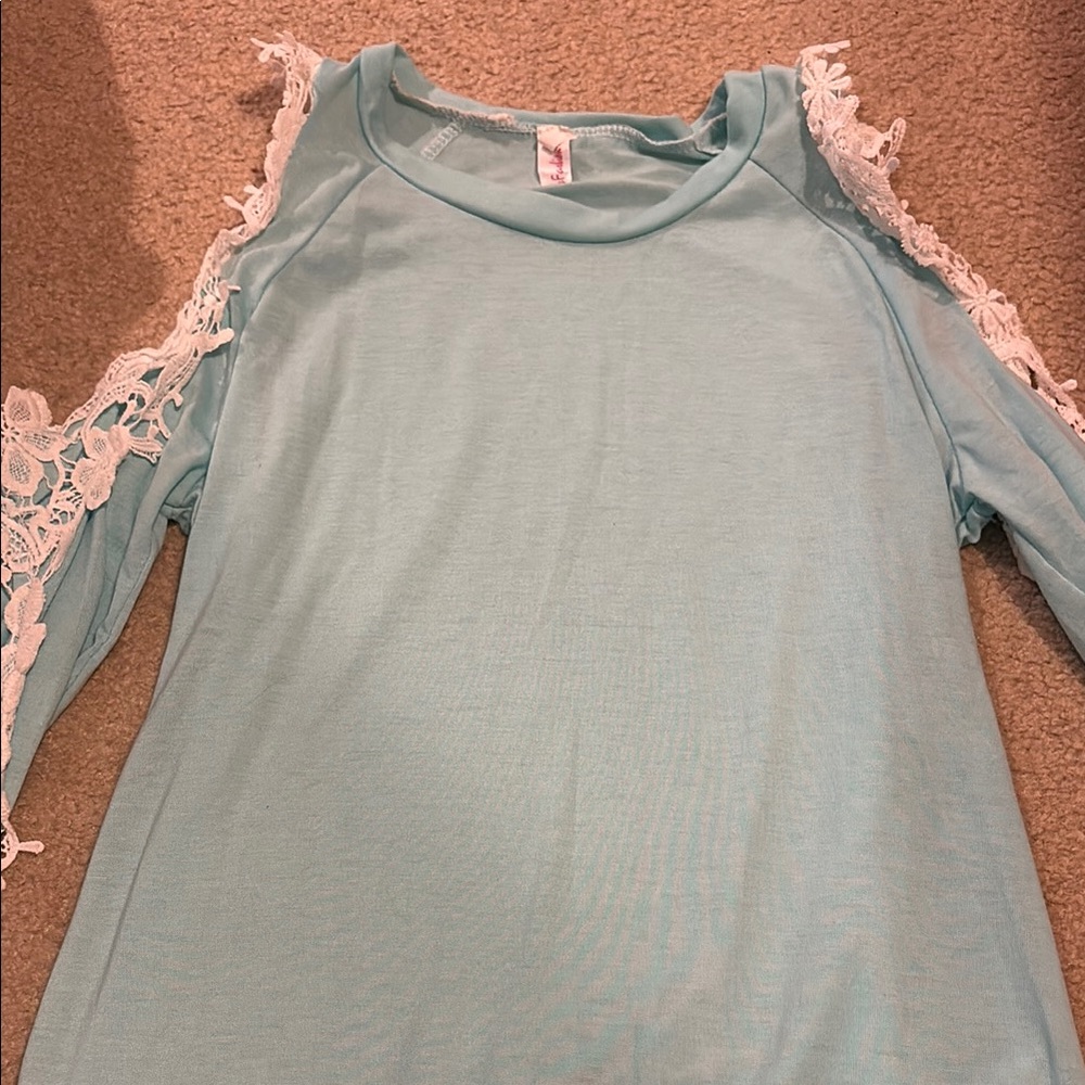 Green Ruffled Long Sleeve Blouse with Cut Out Details